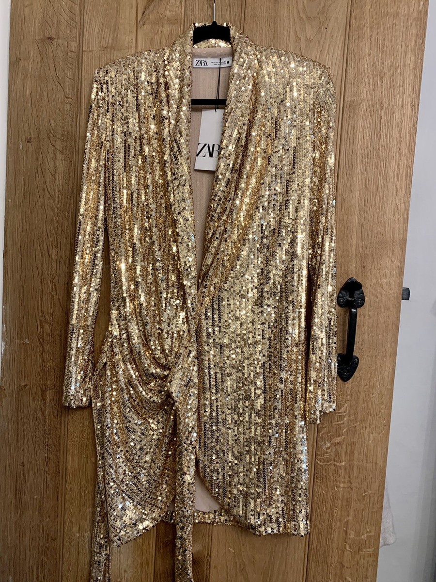 Gold Zara Sparkle Blazer Zara Sequin Blazer Dress, Gold, Size XS UK