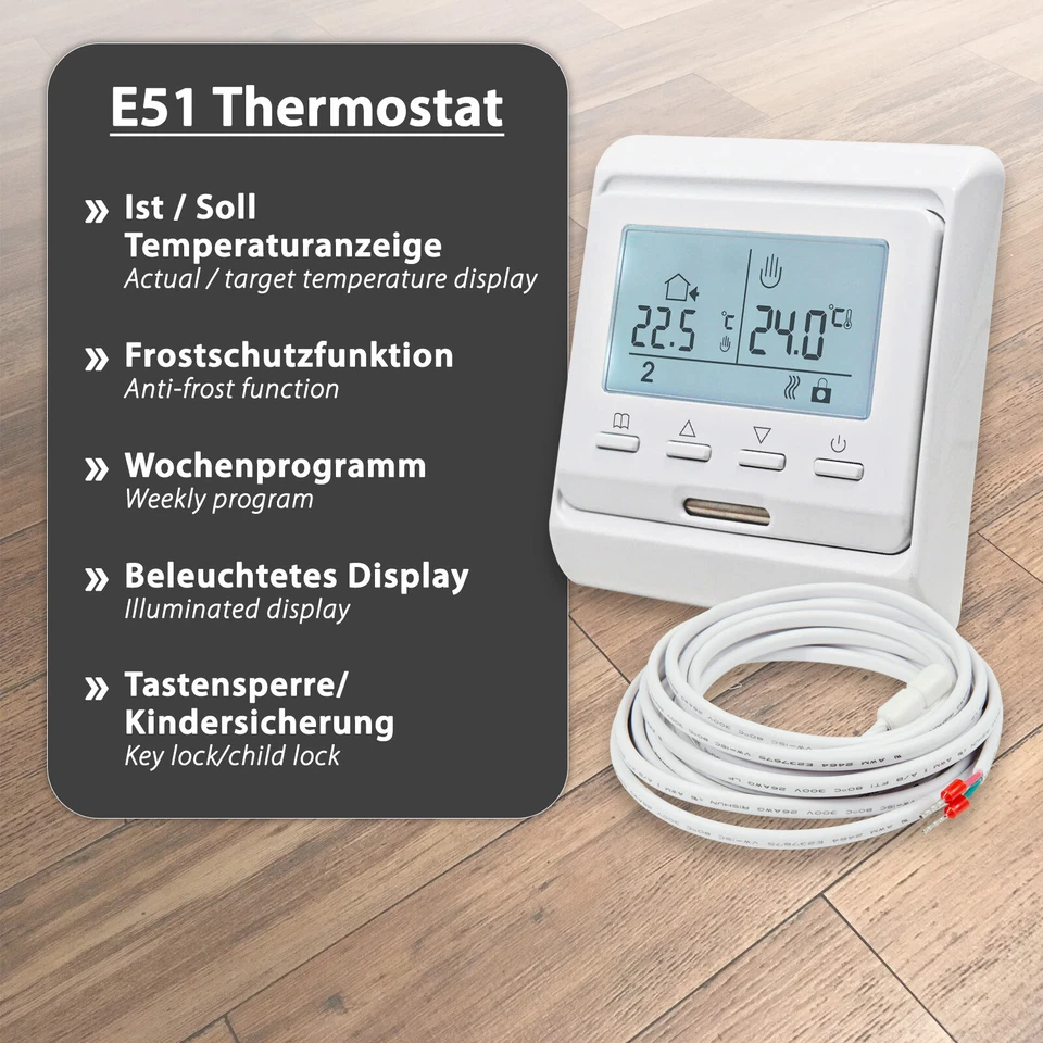 Elektro Bodenheizung Komplettset mit Raum-Thermostat schwimmend Trockenbausystem