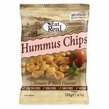 Eat Real Hummus Tomato & Basil Flavoured Chips 135g - (PACK OF 4)