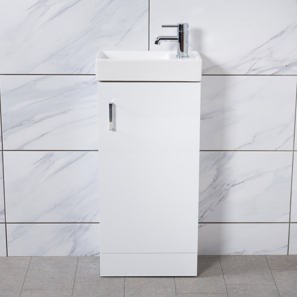 Gloss White 400mm Compact Cloakroom Vanity Unit Slim Basin Sink Floor Standing