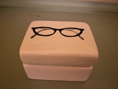 Small Trinket Box with Eyeglasses Graphic Ceramic Rectangular