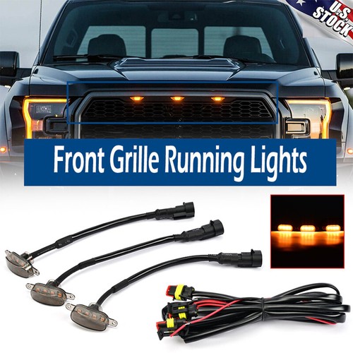 3x Smoked Lens Amber LED Front Grille Running Lights For Ford F150 Raptor Style - Picture 2 of 11