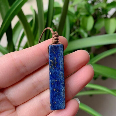 Natural Lapis Lazuli Crystal Necklace Pendant Stone Healing Rope Chain
