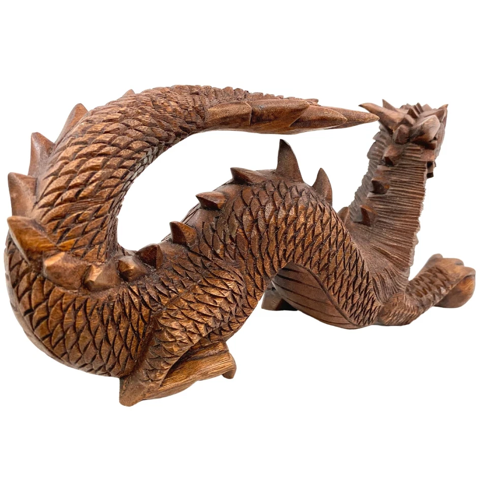 Dragon Naga Statue Wishing Pearl hand carved Suar wood Sculpture Indonesian Art - Image 4 of 4