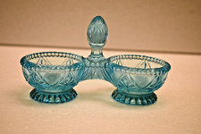 Antique Blue Pressed Glass Salt Pepper Cruet Dining Ware Spice Bowl Collectibles