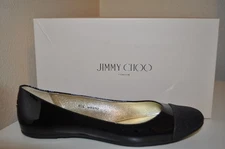 Jimmy Choo WHIRL Glitter Cap Toe BLACK Patent Leather Ballet Flat Shoe 40.5 - 10