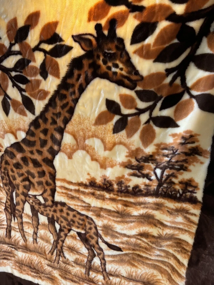 Manta vintage mamá y bebé jirafa marrón resistente gruesa XLarge muy suave Foto 2 de 4