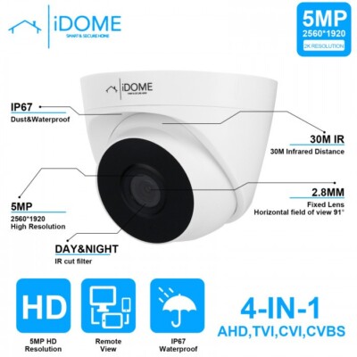 IDOME CCTV HOME SECURITY DOME KAMERA 5MP FULL HD OUTDOOR IR NACHTSICHT 4 IN 1