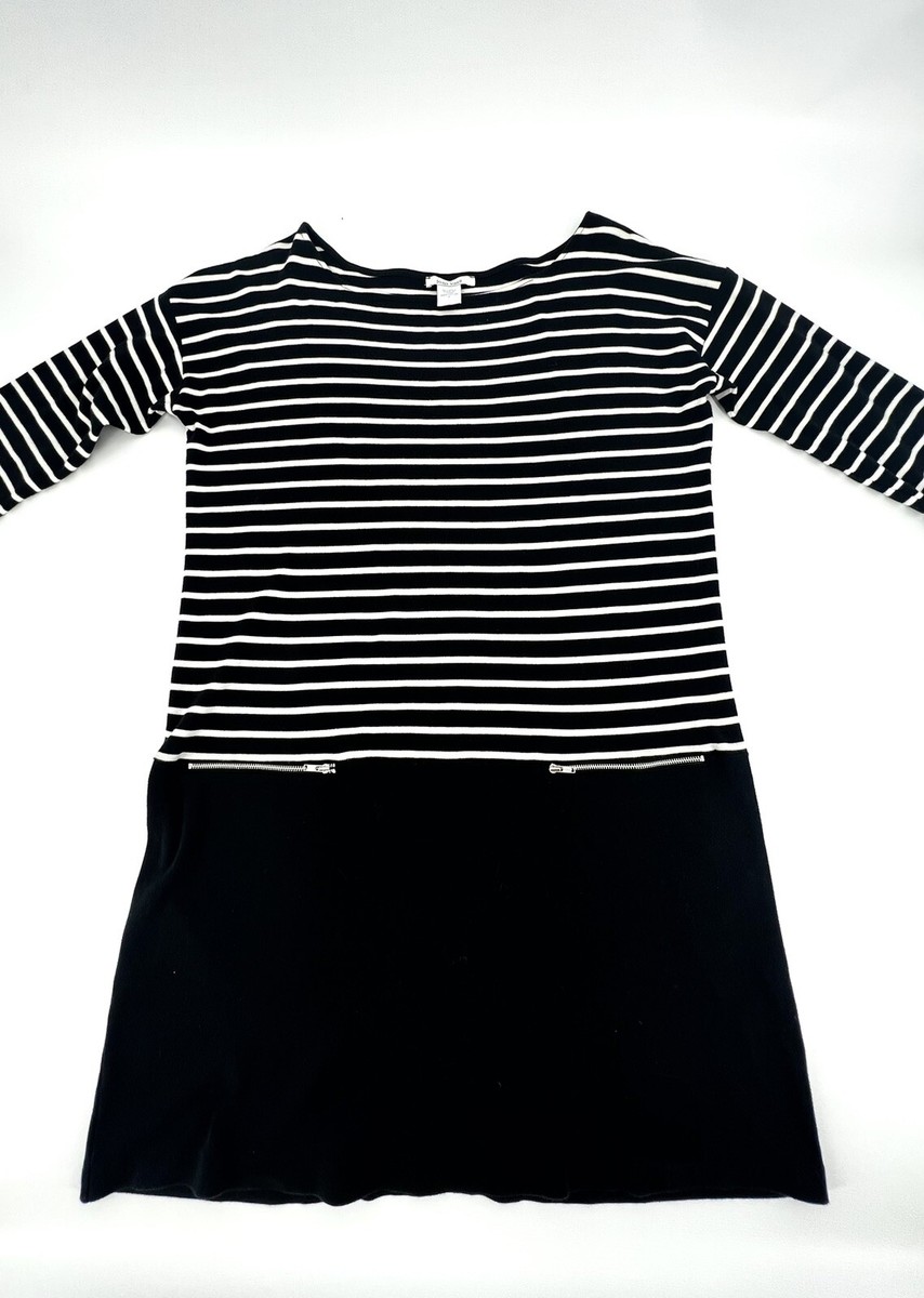 interlock knit dress JOAN VASS Women's Black Striped Soft Zipper Mini Sz 2 swatches-fluorescents-halter-mini-dress