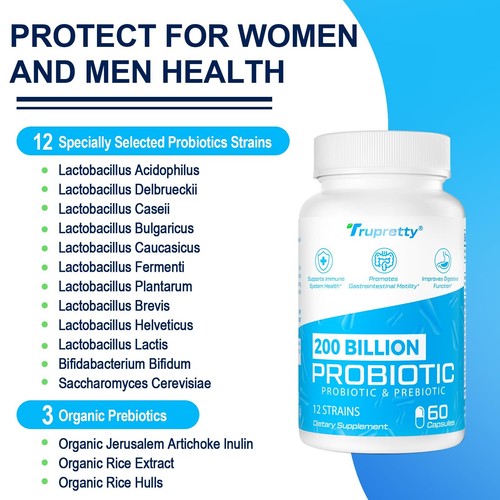 200 Billion Cfus 12 Strains Probiotic with 3 Organic Prebiotics Probiotics fo... - Picture 3 of 8
