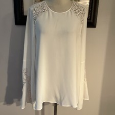 BCBG MaxAzria White long Sleeve lace accent Top Blouse Size M