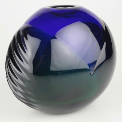 Glas Vase blau grün Kunstglas Ladislav Oliva Bohemia 16 cm Studioglas 2,46 kg