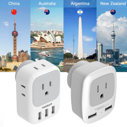 Australia Power Plug Adapter with Multi Outlet USB for Travel to Argentina China - 第 1/9 張圖片