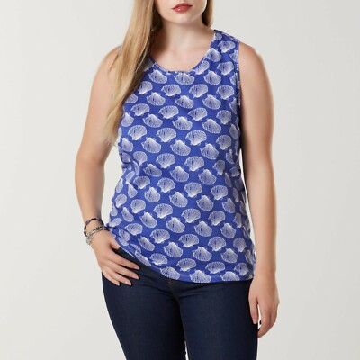 Ladies Tank Top Blue Seashells Size 2X Laura Scott