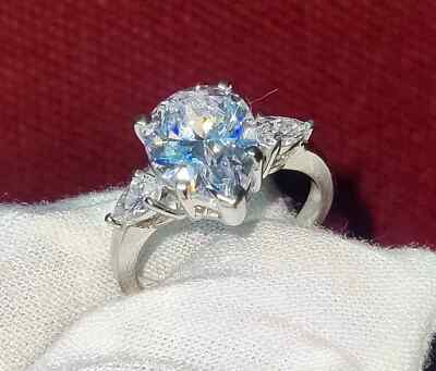 3.00 CT Pear Cut Moissanite Three-Stone Engagement Rings 14K White Gold Plated