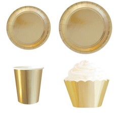 Golden Party Tableware Disposable Dinnerware Paper Plates Cakecup Cups Straws