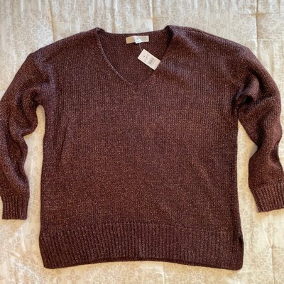 Loft NWT Women's Metallic V-Neck Sweater, size Medium