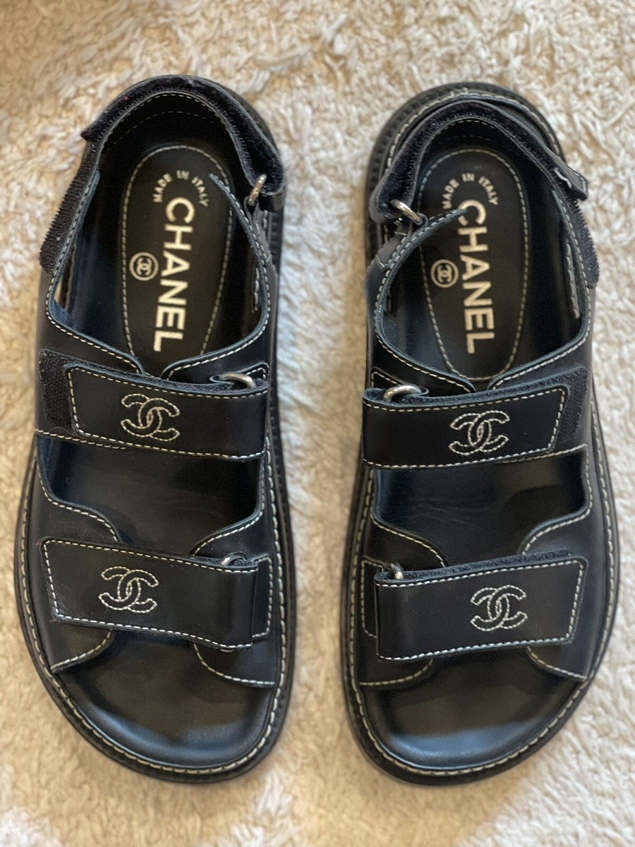 Chanel Vintage Dad Sandals Black Leather IT36 | eBay