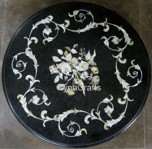 24 Inches Unique Design Inlay Work Coffee Table Top Black Marble Sofa Table