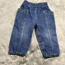 Vintage Made USA Oshkosh Baby Bubble Denim Plaid Jeans