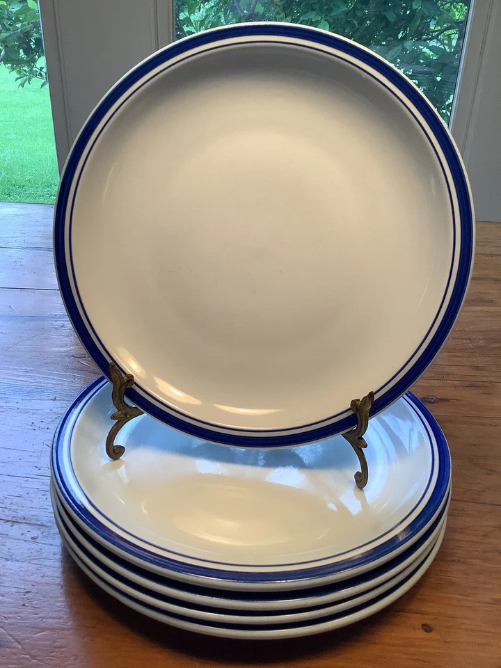 Pottery Barn Club Blue Striped Restaurant Ware Dinner Plates Set Of 5 - Image 2 of 4