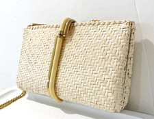 Rodo Vintage Handbag Ivory Glazed Woven Wicker Deco Bakelite Clasp Bag Italy