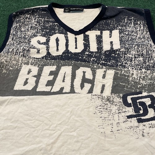 Surf Style South Beach Miami Beach Florida Black White Muscle Tee Men Size XXL - Picture 2 of 5
