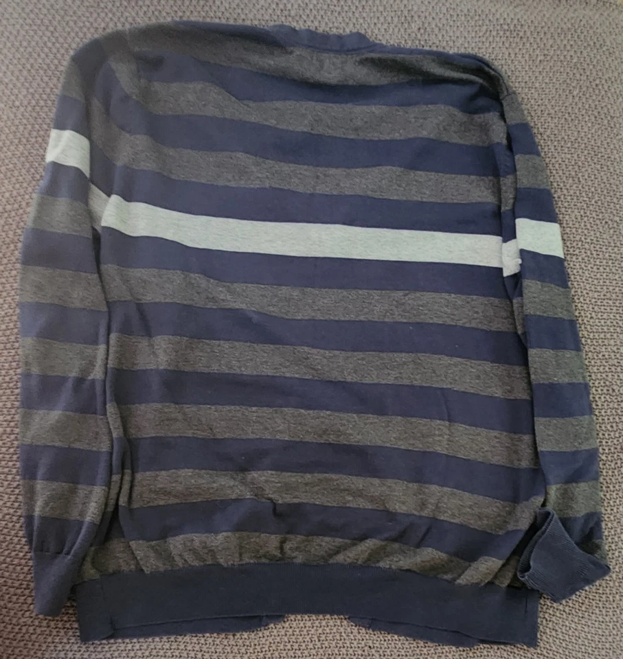 Merona Men's Navy Blue/Gray Striped Button-Up XXL Cardigan Sweater - Image 2 of 4