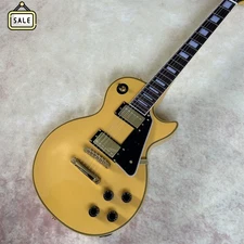 LP Yellow Electric Guitar Handmade Black Pickguard HH Pickups 6 Strings