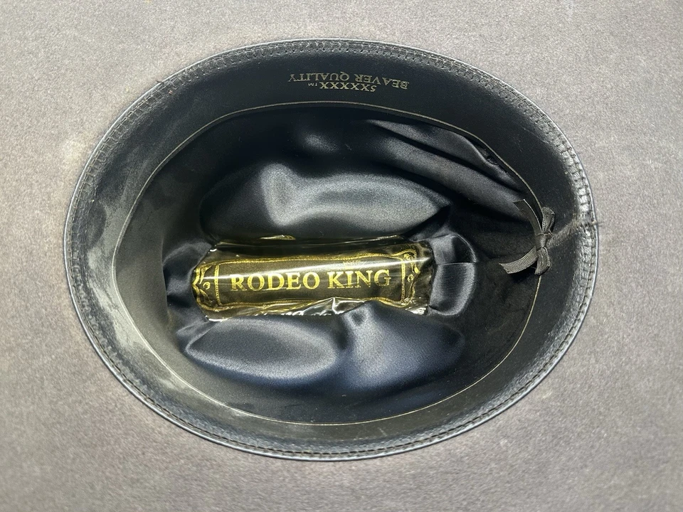 Vintage Rodeo King Western Cowboy Hat 5X Beaver Quality Black Leather Rope 22in. - Image 2 of 4