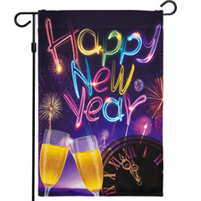 Happy New Year Garden Flag, New Year Themed Decorations Fireworks and