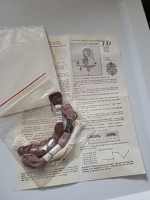READ Vtg Owl Counted Crossstitch Kit - Pattern, Thread 