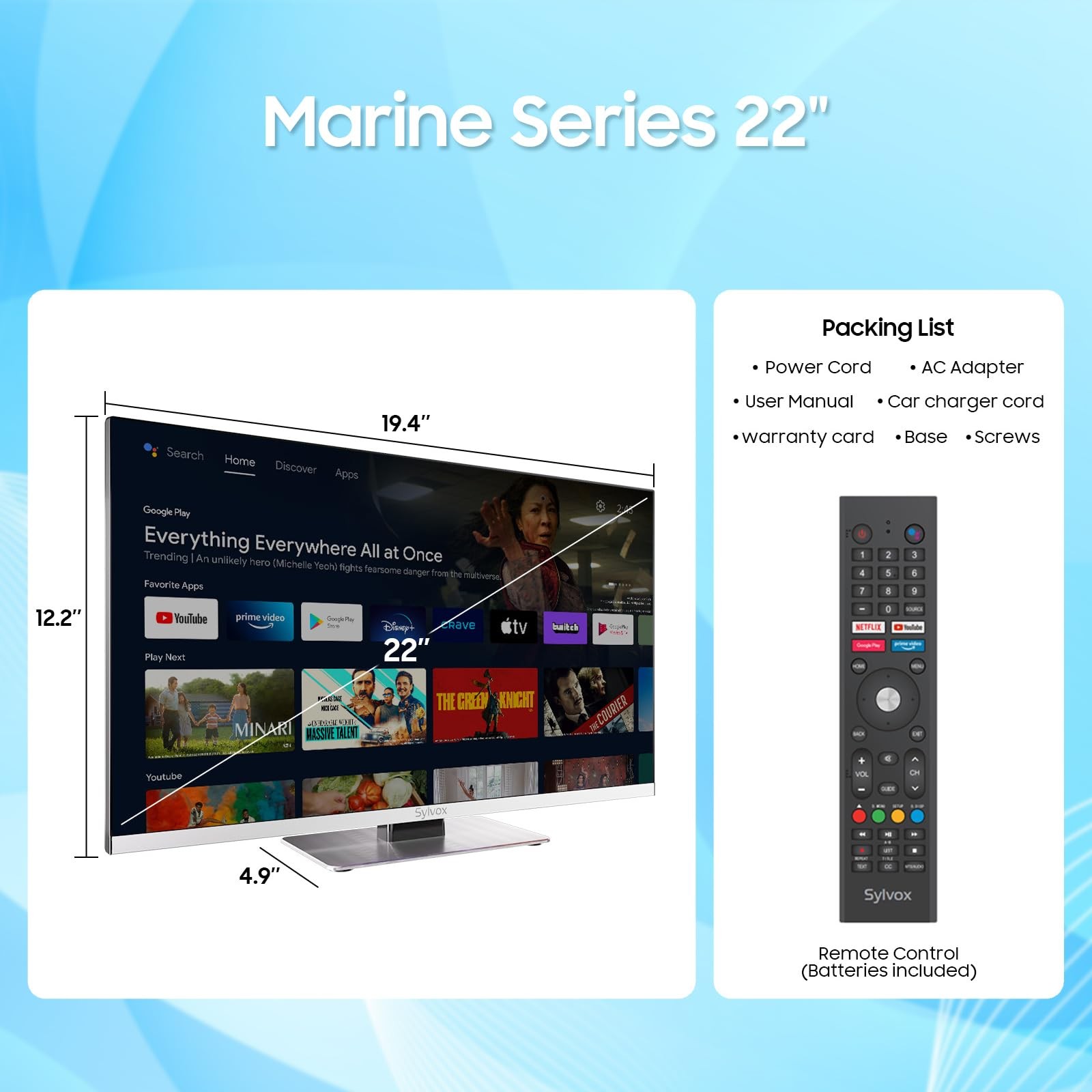 12 Volt TV, 22" Smart Television with DVD Player Built in, 1080P Google OS AT...