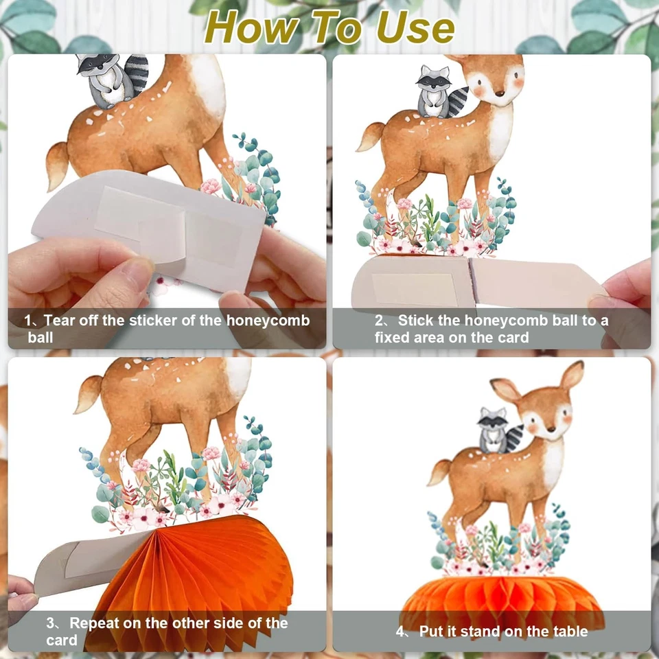 NOVO Kit de Decorações de Festa Chá de Bebê Gênero Neutro Animais da Floresta - Imagem 3 de 4