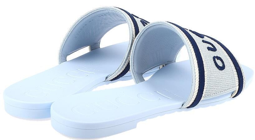 NEW GUCCI LADIES BLUE LUNA LOGO JACQUARD SLIDE SANDALS SHOES 42/12