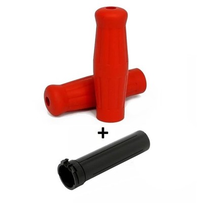 2008-2017 Harley FXDF FAT BOB: Red Vintage Grips + Throttle Sleeve/Tube: M04