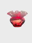 RARE Fenton Louise Piper Signed Vintage Glass Ruffled Vase Ruby Red Etched Bird