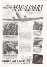 United Airlines 1937 Print Ad Deluxe Mainliners Air Travel Vintage