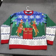 Blizzard Bay Sweater Mens XL Multicolor Reindeer Grill Beer Christmas Pullover