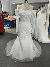 Real White Wedding Dresses Sheath Lace-up Full Lace Applique Sweep Train