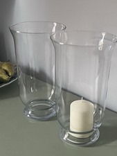 Pair Of Tall Glass Storm Candle Holders Clear Hurricane Vase Wedding Decor 30cm