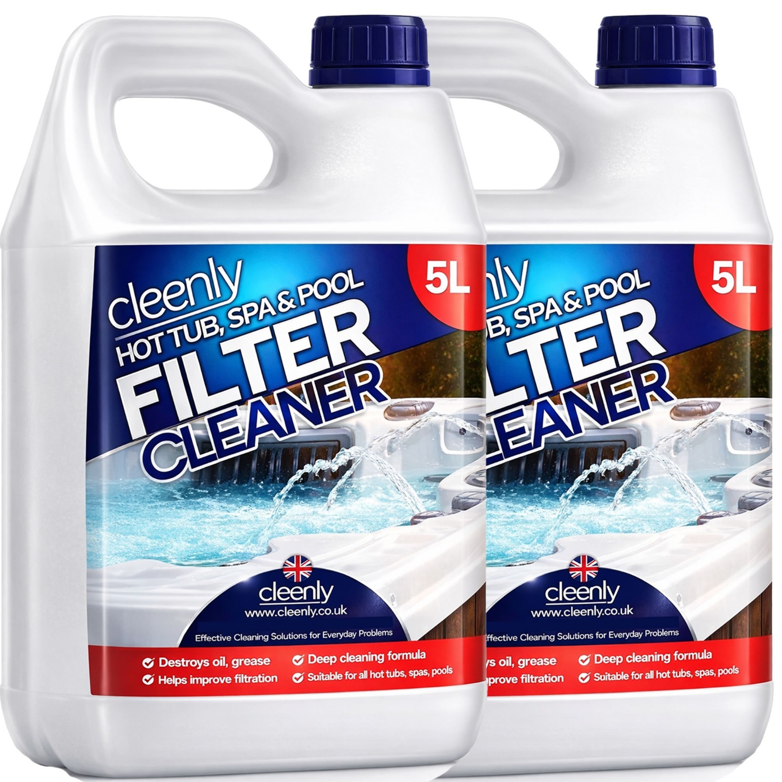 Cleenly Hot Tub Filter Cartridge Cleaner Hot Tubs Pools Oil Grease Remover 10L