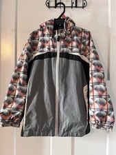 London Fog Windbreaker Hooded Jacket Kids Large 7 Zip Up Gray Geometric Winter