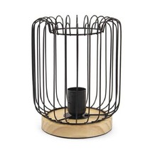 LAMPADA DA ARREDO IN METALLO NERO CON BASE IN LEGNO 17X17X24CM  STILE BOHO