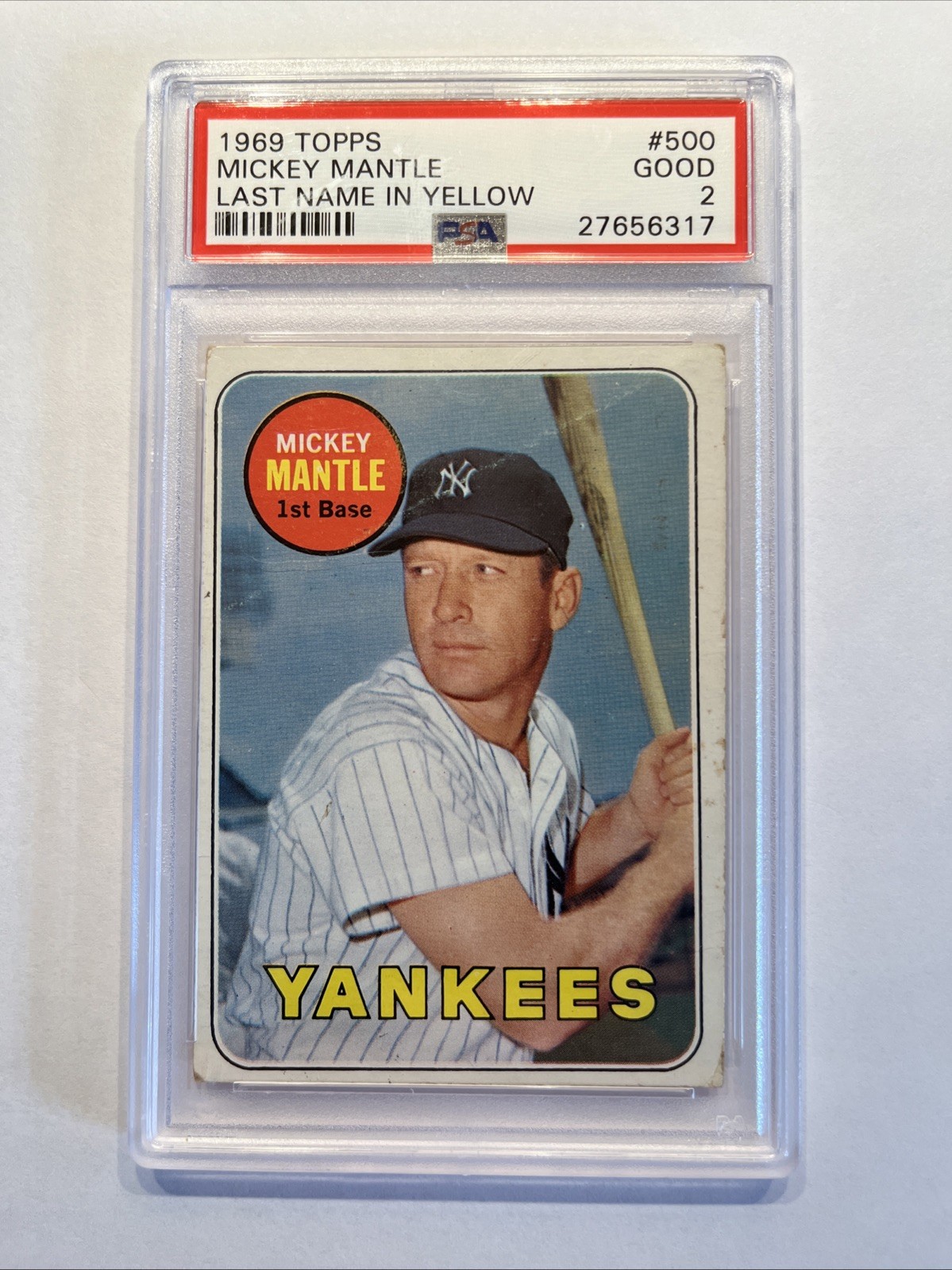 1969 Topps Baseball #500 Mickey Mantle  Last Name in Yellow PSA 2 NY Yankees HOF