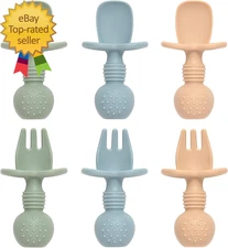 Baby Spoons and Forks Feeding Set 6 Pack Silicone First Stage Self Feeding