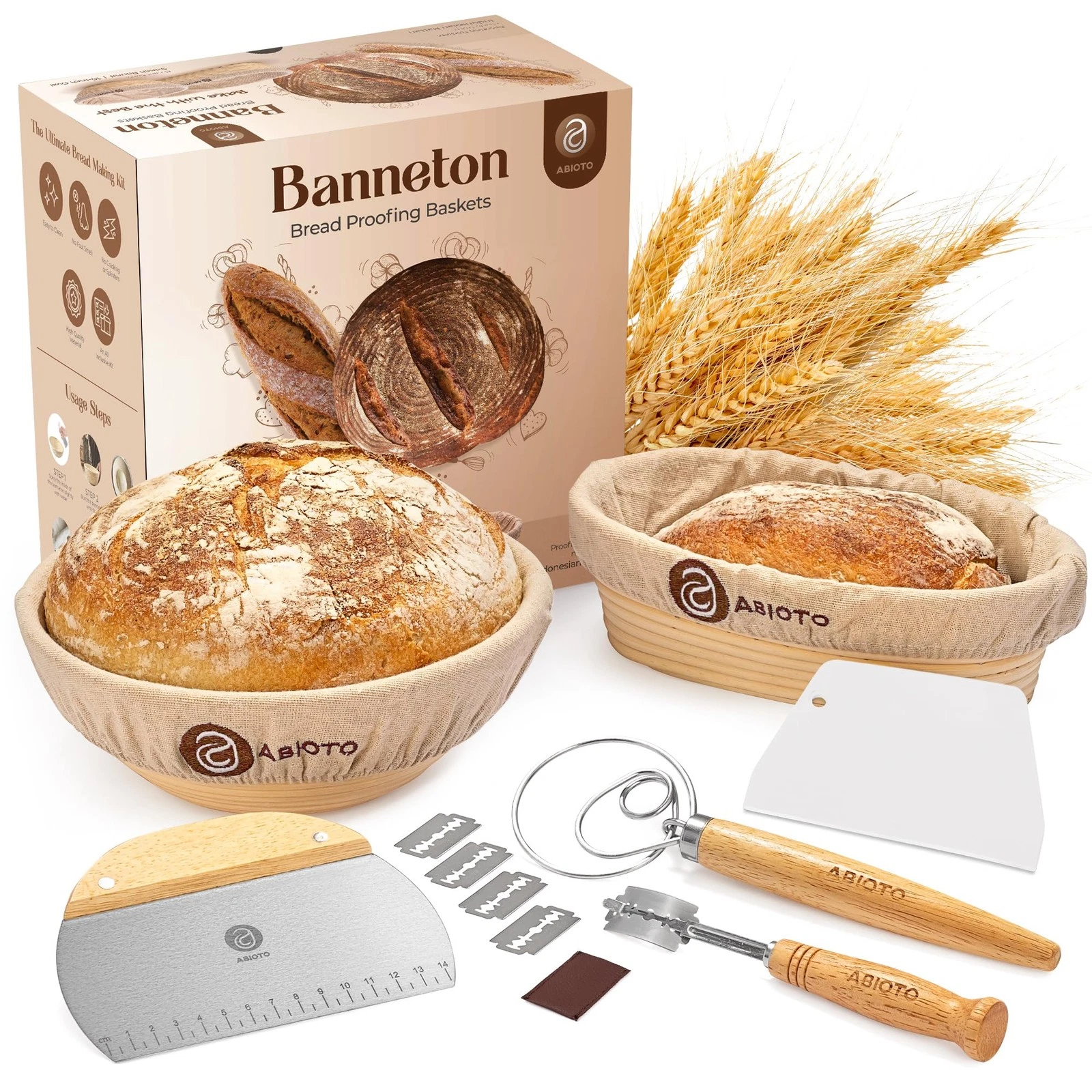 Banneton Bread Proofing Basket Set and Sourdough Bread Baking Supplies - Esse...