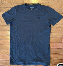 ABERCROMBIE  T-Shirt  MEDIUM Gray Stitch Logo Raised Embroidery Moose