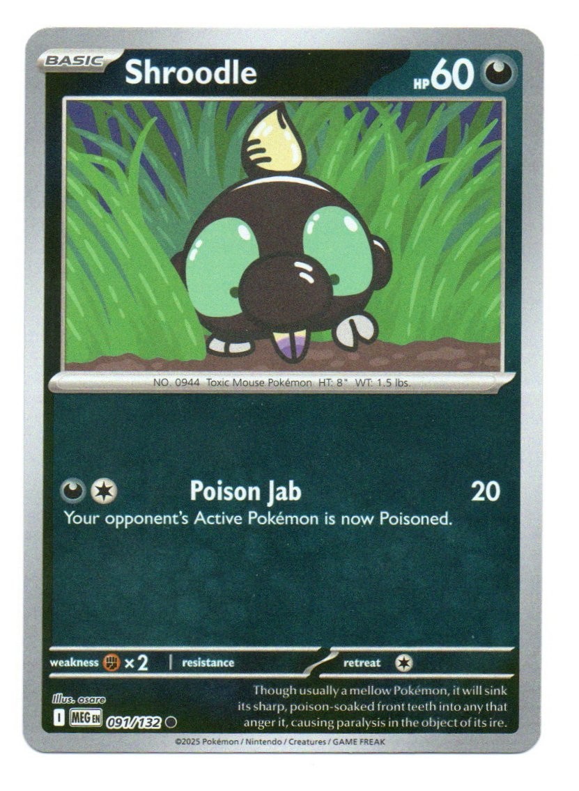 Pokémon TCG Shroodle Common Reverse Holo ME01 Mega Evolution 091/132