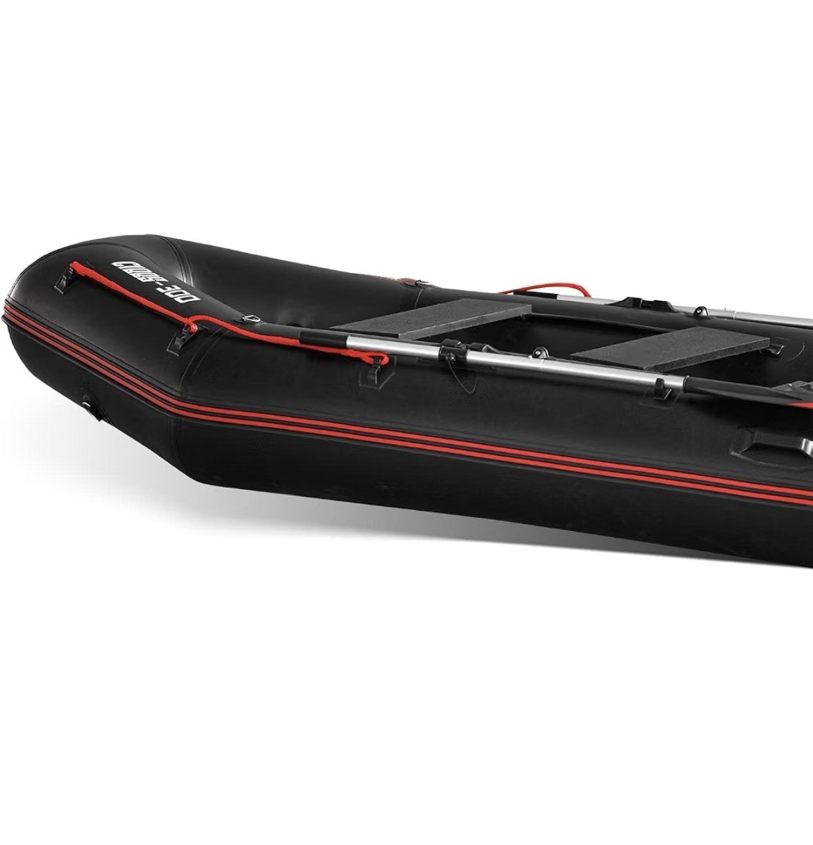 Black Deck 300 Gommone gonfiabile nero/rosso con fondo legno sintetico e remi foto 3